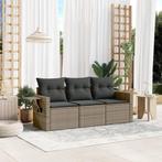vidaXL 3-delige Loungeset met kussens poly rattan grijs, Verzenden, Nieuw, Rotan, Loungeset