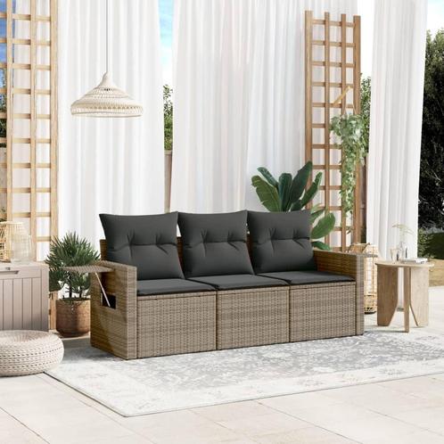 vidaXL 3-delige Loungeset met kussens poly rattan grijs, Tuin en Terras, Tuinsets en Loungesets, Loungeset, Nieuw, Rotan, Verzenden