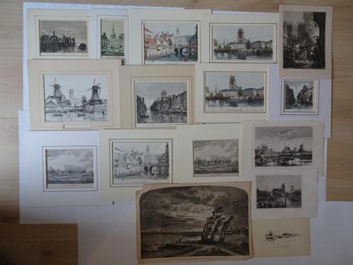 lot stadsgezichten Dordrecht staal en houtgravures  19e eeuw, Antiek en Kunst, Kunst | Etsen en Gravures, Verzenden