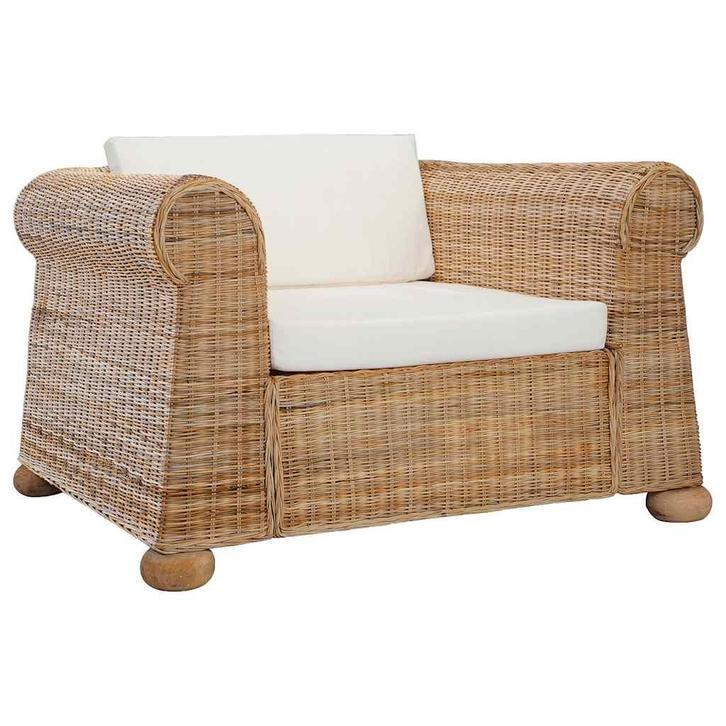 vidaXL Fauteuil met kussens natuurlijk rattan, Huis en Inrichting, Fauteuils, Nieuw, Verzenden