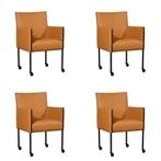 Set van 4 Lichtcognac leren moderne kuipstoel - poot rond zw, Huis en Inrichting, Stoelen, Overige kleuren, Nieuw, Leer, Ophalen of Verzenden