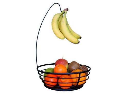 XEMM Fruitmand met Banaanhouder - Ø 28 x 40 cm - Zwart, Huis en Inrichting, Woonaccessoires | Schalen en Manden, Nieuw, Verzenden
