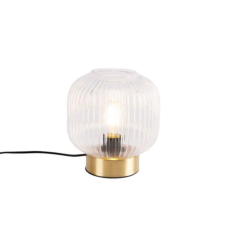 Art Deco tafellamp messing met glas - Karel, Huis en Inrichting, Lampen | Tafellampen, Nieuw, Glas, Minder dan 50 cm