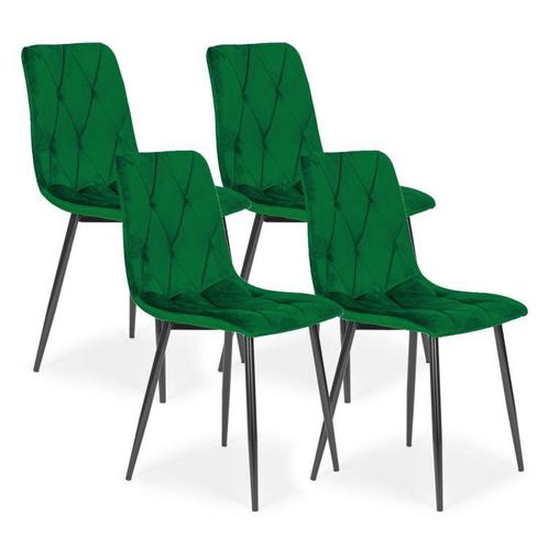 Modern Home Set van 4 Gewatteerde Fluwelen Stoelen Groen -, Huis en Inrichting, Stoelen, Ophalen of Verzenden