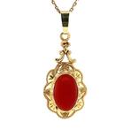 Gouden hanger met bloedkoraal 14 krt, Sieraden, Tassen en Uiterlijk, Kettinghangers, Ophalen of Verzenden, Nieuw