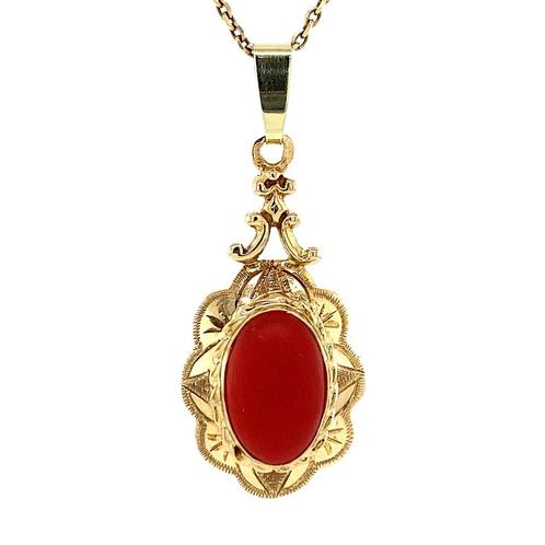Gouden hanger met bloedkoraal 14 krt, Sieraden, Tassen en Uiterlijk, Kettinghangers, Nieuw, Ophalen of Verzenden