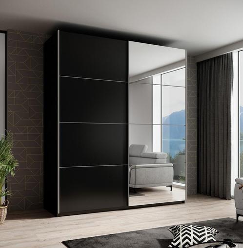 Kledingkast zwart 180x61x210 Kleerkast schuifdeuren spiegels, Huis en Inrichting, Kasten | Vitrinekasten, 50 tot 75 cm, Nieuw