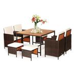 2dekans | 9-Delige Polyrotan Tuinset Bruin/Beige – 110 x 110, Tuin en Terras, Ophalen of Verzenden, Zo goed als nieuw