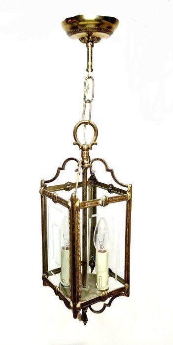 Lantaarn plafondlamp - Messing, Glas - Hallantaarn, Antiek en Kunst, Curiosa en Brocante