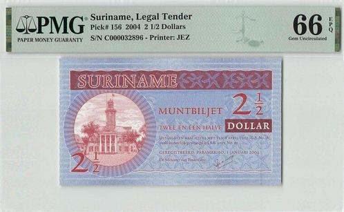 2004 Suriname P 156 2½ Dollars Pmg 66 Epq, Postzegels en Munten, Bankbiljetten | Europa | Niet-Eurobiljetten, Verzenden