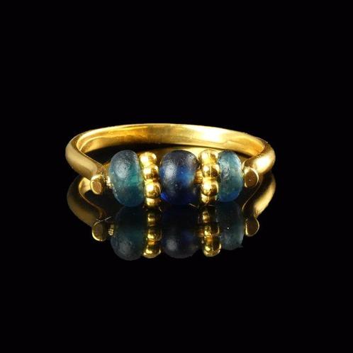 Oud-Romeins, Keizerrijk Ring met Romeinse blauw glazen, Sieraden, Tassen en Uiterlijk, Antieke sieraden
