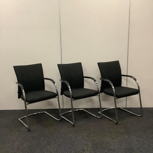 Tweedehands complete set van 3 stuks vergaderstoelen,, Huis en Inrichting, Stoelen, Drie, Zwart, Gebruikt, Stof, Ophalen of Verzenden