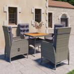 vidaXL 5-delige Tuinset poly rattan en acaciahout grijs, 4 zitplaatsen, Nieuw, Tuinset, Verzenden