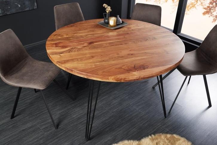 Ronde eettafel SCORPION 120cm natuurlijk acacia massief hout, Huis en Inrichting, Tafels | Eettafels, Ophalen of Verzenden