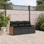 vidaXL 3-delige Loungeset met kussens poly rattan zwart, Tuin en Terras, Verzenden, Nieuw, Rotan, Loungeset