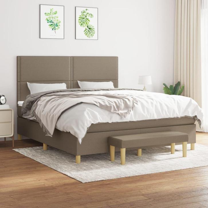 vidaXL Boxspring met matras stof taupe 180x200 cm, Huis en Inrichting, Slaapkamer | Bedden, 80 cm, 200 cm, Eenpersoons, Nieuw