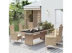 vidaXL - Tuintafel - met glazen blad - poly rattan - staal -, Verzenden, Zo goed als nieuw