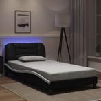 vidaXL Bedframe met LED-verlichting kunstleer zwart en wit, Overige materialen, 100 cm, Eenpersoons, Verzenden