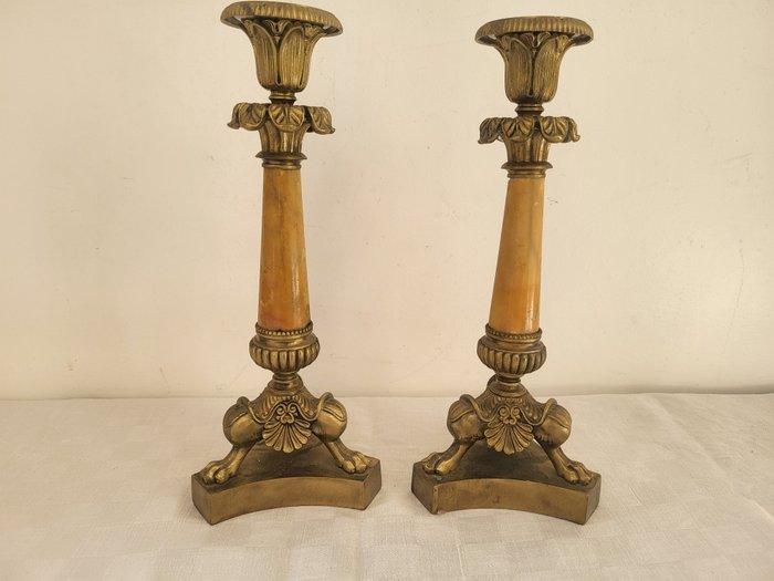 Kaarsenhouder (2) - Brons, Steen - paar fakkels, midden 19e, Antiek en Kunst, Antiek | Overige Antiek