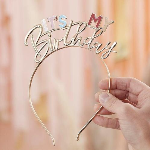 Diadeem Its my Birthday Pastel & Gold, Kleding | Dames, Carnavalskleding en Feestkleding, Nieuw, Ophalen of Verzenden