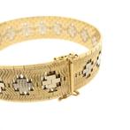 Gouden geweven fantasie armband | 19,5 cm (schakel), Sieraden, Tassen en Uiterlijk, Armbanden, Ophalen of Verzenden, Gebruikt