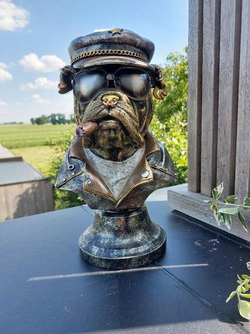 Beeld, English bulldog biker gold - 36 cm - hoogwaardig, Antiek en Kunst, Kunst | Designobjecten