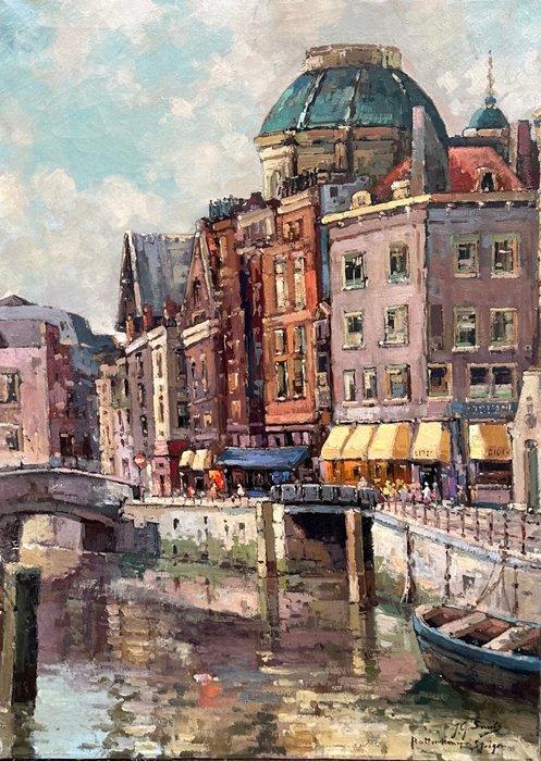 Jan Gerard Smits (1823-1910) - Stadsgezicht van Rotterdam NO, Antiek en Kunst, Kunst | Schilderijen | Klassiek