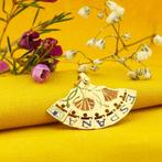18 Krt. Gouden hanger van een Spaanse waaier met emaille, Ophalen of Verzenden, Gebruikt, Goud, Overige merken