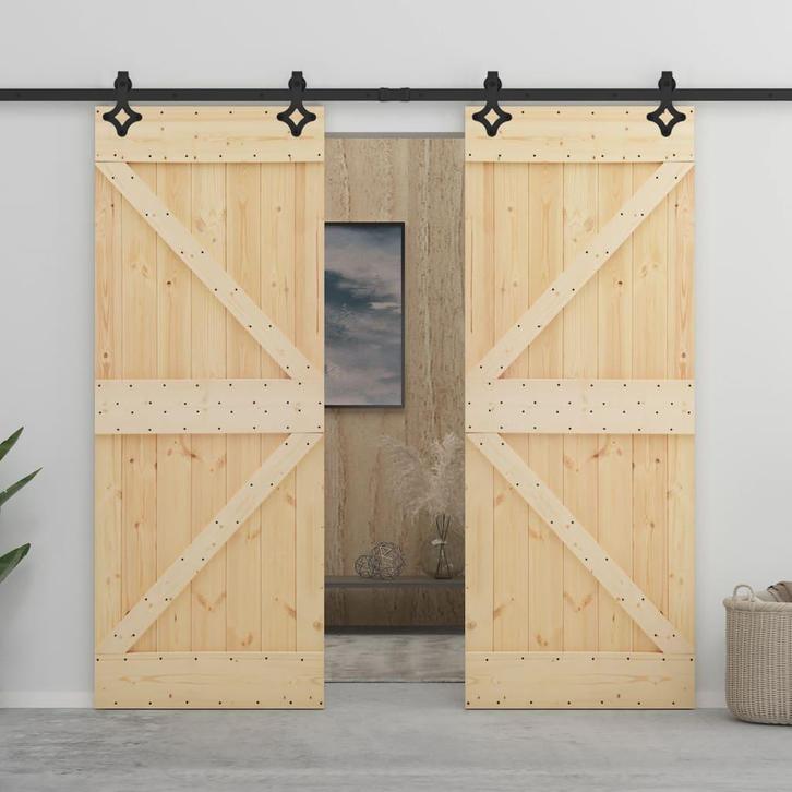 vidaXL Schuifdeur met beslag 80x210 cm massief grenenhout, Doe-het-zelf en Verbouw, Deuren en Horren, Nieuw, Verzenden