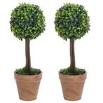 vidaXL Kunstplanten met pot 2 st buxus bolvorming 56 cm, Verzenden, Nieuw