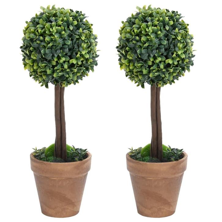 vidaXL Kunstplanten met pot 2 st buxus bolvorming 56 cm, Huis en Inrichting, Woonaccessoires | Kunstplanten en Kunstbloemen, Nieuw