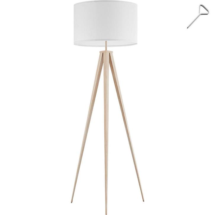 Staande lamp Lunaris, textielkap, driepootsframe - eiken, Huis en Inrichting, Lampen | Overige, Verzenden