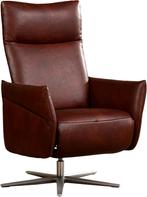 Donkercognac leren moderne relaxfauteuil - met stervoet rvs, Huis en Inrichting, Fauteuils, Nieuw, Ophalen of Verzenden, 50 tot 75 cm