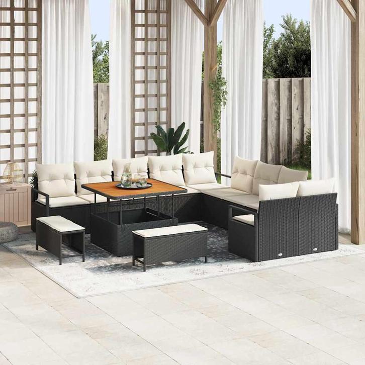 vidaXL Tuin Sofa Set met kussen met opslag 13 pcs Zwart en, Tuin en Terras, Tuinsets en Loungesets, Nieuw, Rotan, Verzenden
