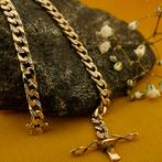Gouden platte gourmetschakel armband met diamant; 0,27 ct..., Sieraden, Tassen en Uiterlijk, Armbanden, Gebruikt, Overige kleuren