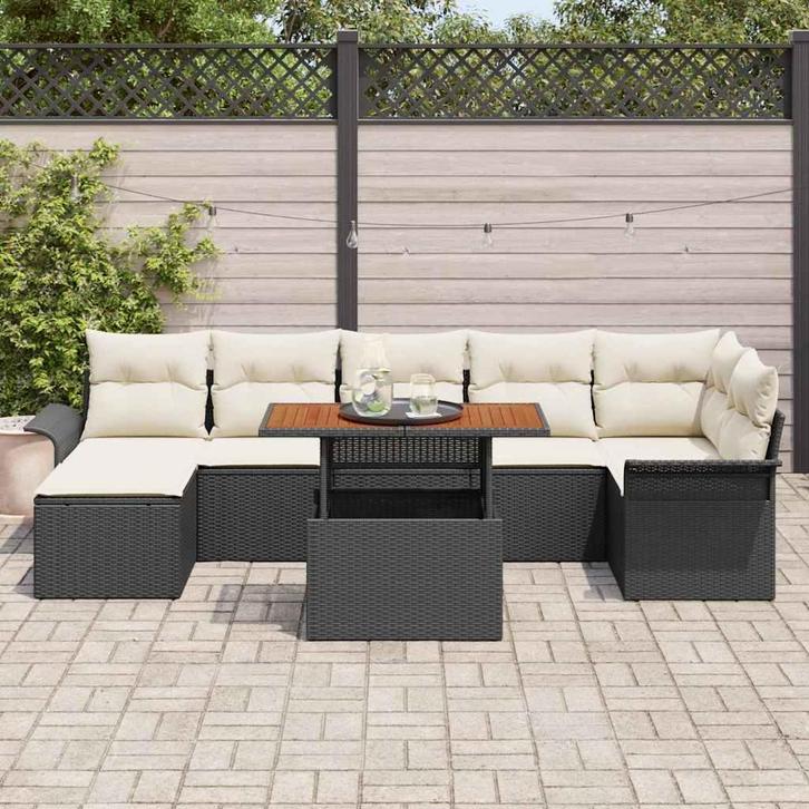 vidaXL Tuin Sofa Set met opslag 8 pcs Zwart Poly riet, Tuin en Terras, Tuinsets en Loungesets, Nieuw, Rotan, Verzenden