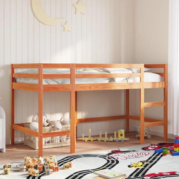 vidaXL Kinderhoogslaper met ladder 90x200 cm massief, Huis en Inrichting, Slaapkamer | Bedden, 90 cm, 200 cm, Bruin, Eenpersoons