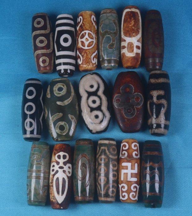 Dzi kralen - Tibetaanse Dzi Amulet - 9-oog Dzi, 3-oog Dzi,, Antiek en Kunst, Antiek | Overige Antiek