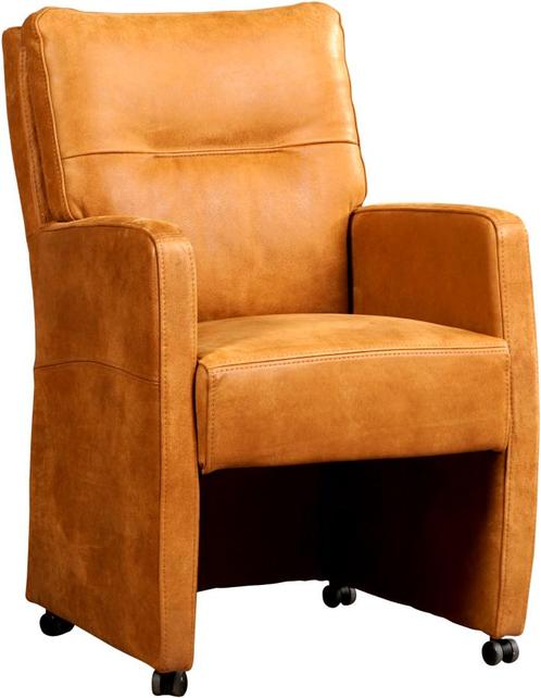 Cognac leren landelijke eetkamerfauteuil - Kenia Leer Cognac, Huis en Inrichting, Stoelen, Eén, Overige kleuren, Nieuw, Leer, Ophalen of Verzenden