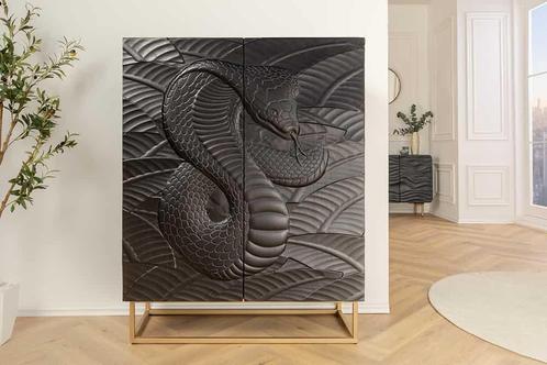 Highboard SNAKE 120cm black mango wood - 45633, Huis en Inrichting, Kasten | Dressoirs, Ophalen of Verzenden
