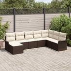 vidaXL 8-delige tuinset met kussens in bruin poly riet, Tuin en Terras, Verzenden, Nieuw, Rotan, Tuinset