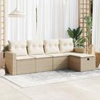 vidaXL 5-delige Loungeset met kussens poly rattan beige, 5 zitplaatsen, Nieuw, Loungeset, Verzenden