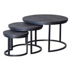 Salontafel Mangohout S Ula Set Van 3 Zwart, Huis en Inrichting, Tafels | Salontafels, Verzenden, Nieuw, Industriële meubels, Overige vormen