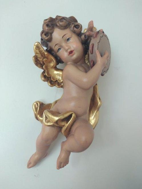 ANRI - Snijwerk, farbiger Engel mit Tambo - Schutzengel -, Antiek en Kunst, Antiek | Boeken en Bijbels