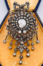 Broche - 18 karaat Zilver, Geel goud Diamant (Natuurlijk) -, Sieraden, Tassen en Uiterlijk, Antieke sieraden