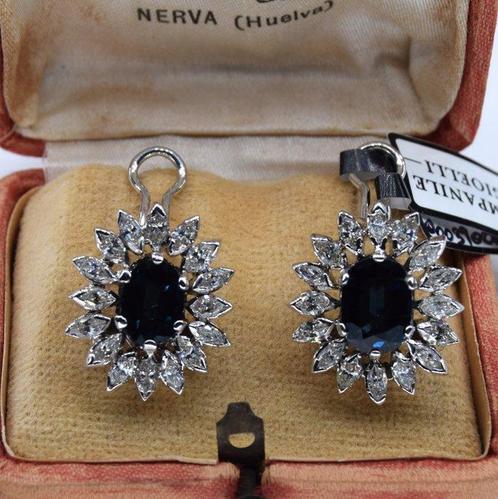 Oorbellen - 18 karaat Witgoud - 3.70ct. tw. Saffier -, Sieraden, Tassen en Uiterlijk, Oorbellen