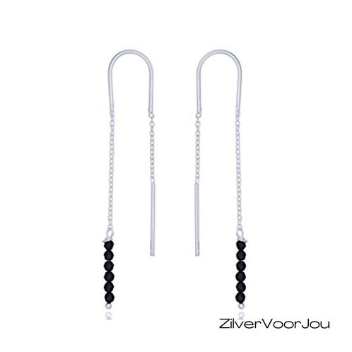 Zilveren zwarte agaat doortrek oorbellen, Sieraden, Tassen en Uiterlijk, Oorbellen, Nieuw, Verzenden