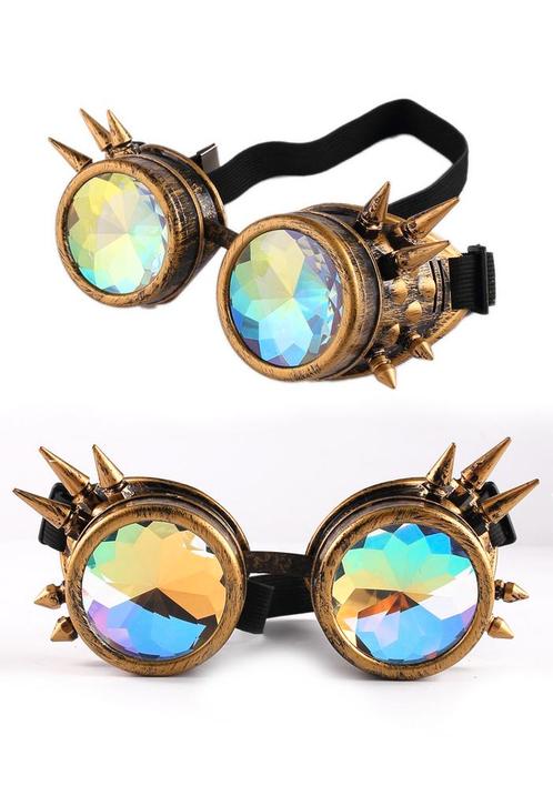 Goggles Steampunk Bril Spikes Brons Montuur Caleidoscoop Gla, Hobby en Vrije tijd, Feestartikelen, Carnaval, Feestartikel, Nieuw