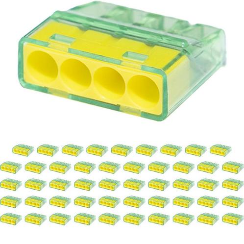 Lasklem - Vintex - 4 Polig - 0.2-2.5 mm2 - Geel - 50 Stuks, Doe-het-zelf en Verbouw, Elektra en Kabels, Nieuw, Ophalen of Verzenden