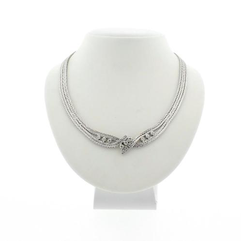 Witgouden visgraat schakel collier met diamant 0,63 ct. |..., Sieraden, Tassen en Uiterlijk, Kettingen, Overige kleuren, Gebruikt